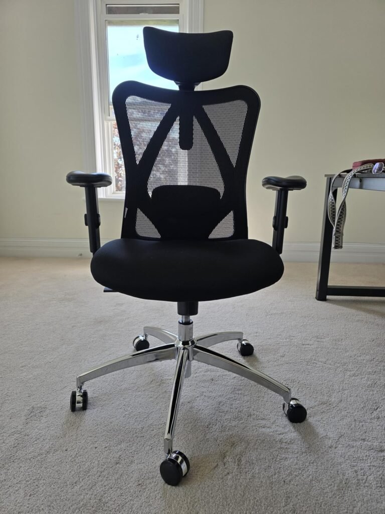view of unboxed sihoo budget ergonomic chair canada tried and tested for several week unboxing purchased package arrival at home testing experience 768x1024