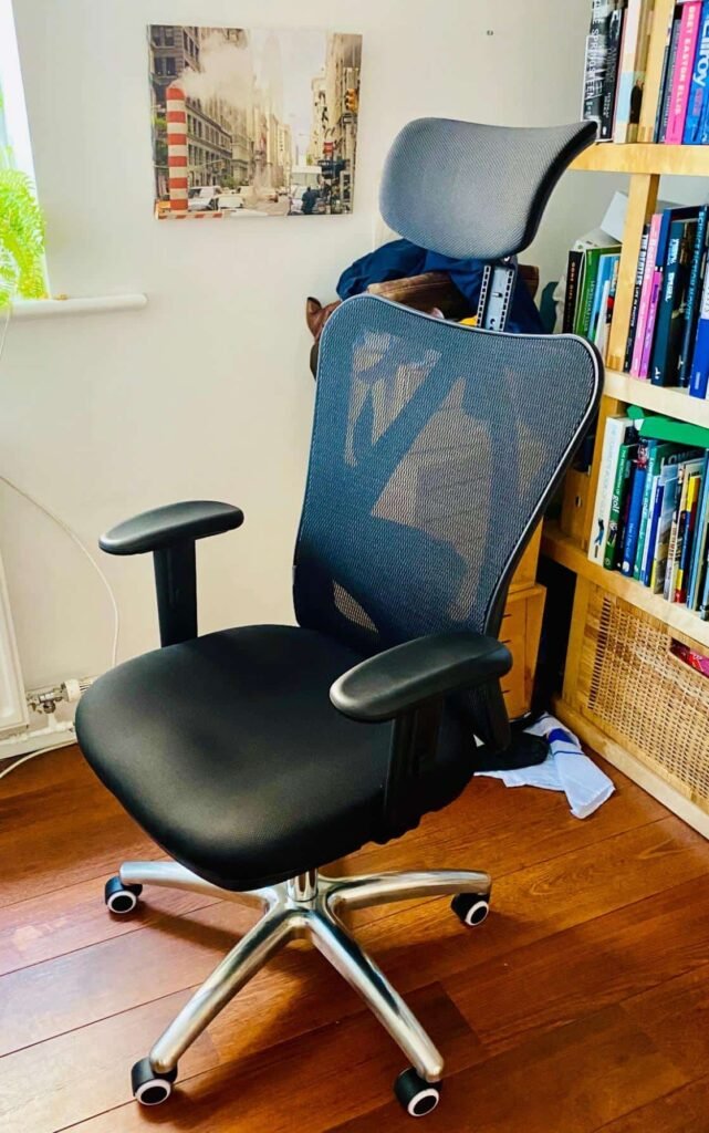 view of unboxed ergonomic office chair under $300 canada tried and tested for several week unboxing purchased package arrival at home testing experience